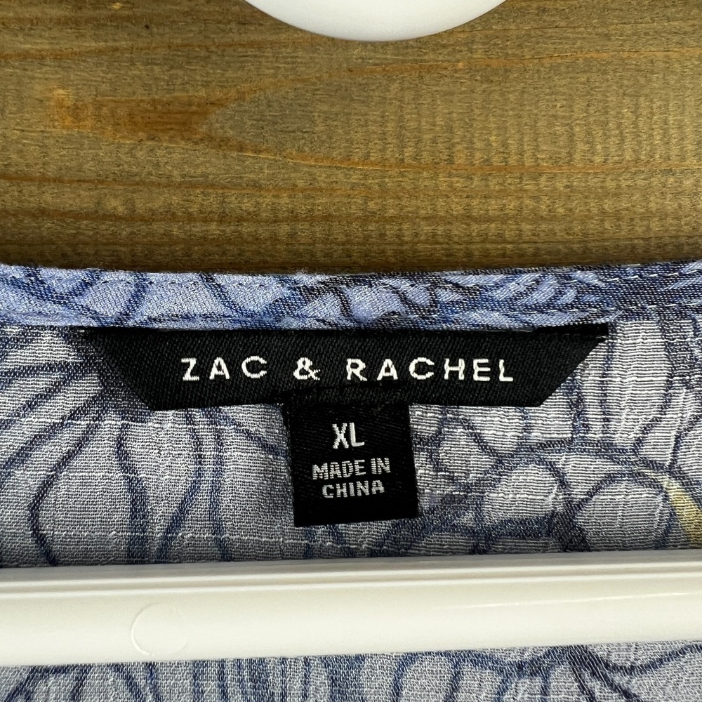 Zac & Rachel Womens Shirt 3/4 Tiered Sleeve Vneck Button Up Floral Blue Boho XL - Picture 6 of 7